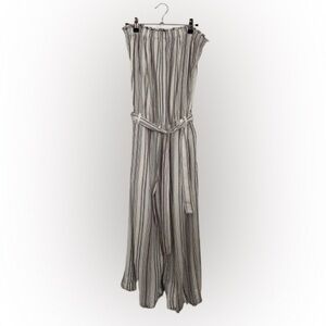 Cloth & Stone Striped Jumpsuit in Gray and Cream with Pockets